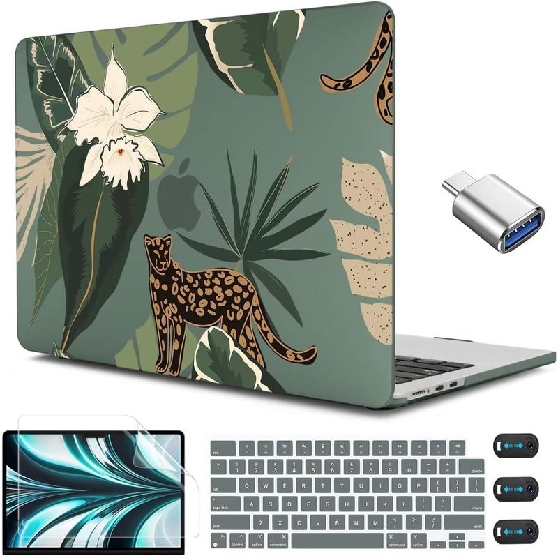 CISSOOK for MacBook Air 13.6 Inch Case 2024 2025 Model A3240 A3113 A2681, Panther Leopard Midnight Green Cover with Keyboard Cover for MacBook Air 13.6 M2 M3 M4 - Leopard - Image 1
